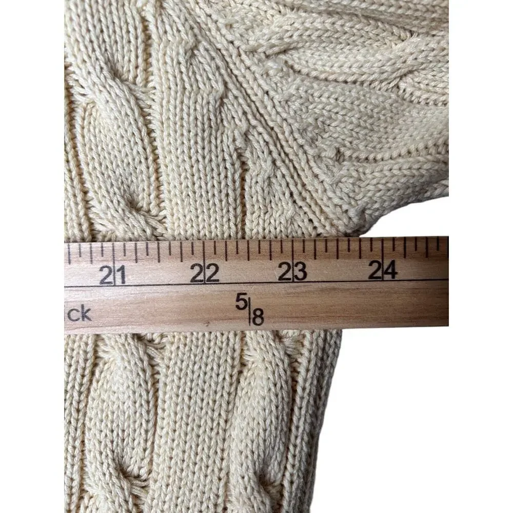 Lands End Men's‎ Sweater Beige Large 42/44 Cable Knit Fisherman Long Sleeve
